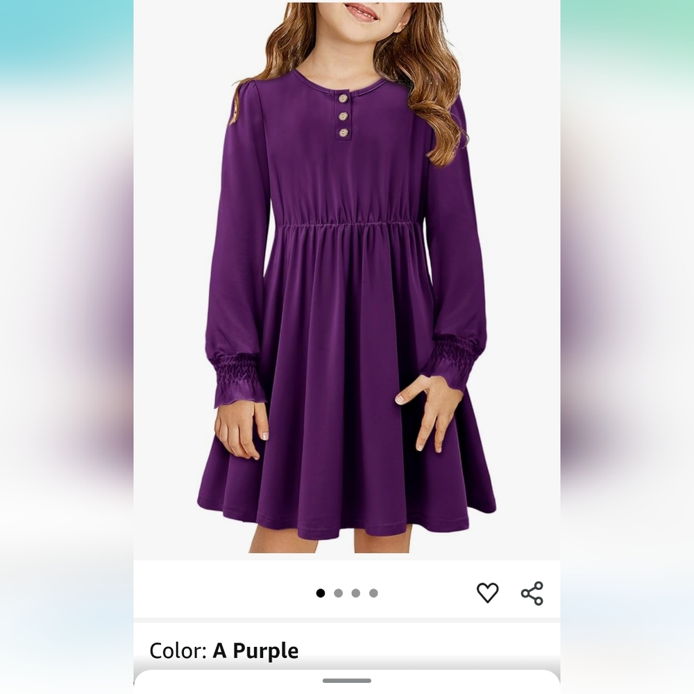 Purple Long Sleeve Kids Dress